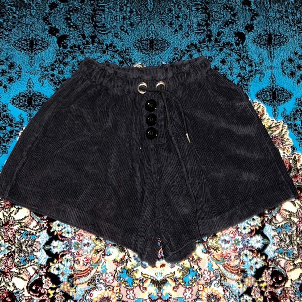 Navy blue corduroy shorts with stretchy waistband